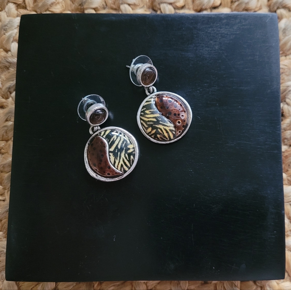 Chico's animal print and pattern silver toned earrings
